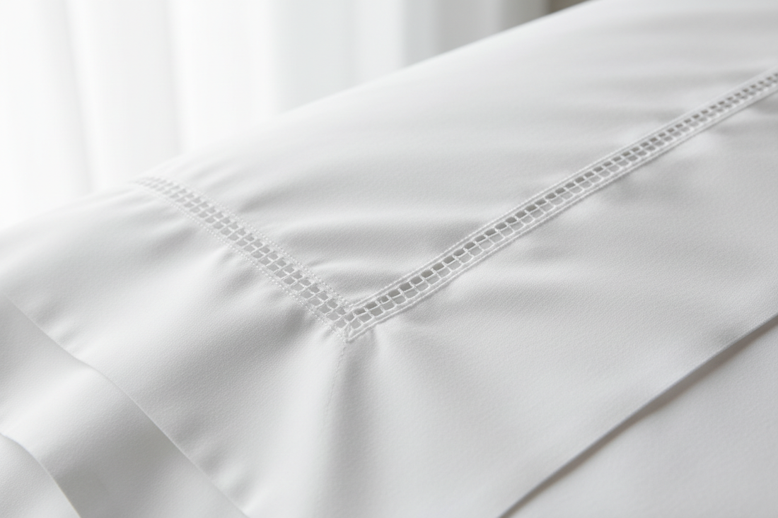 Luxus Bettwäsche mit Hohlsaum Detail – Baumwoll-Perkal und Satin, Made in Italy | Federica Tabarretti Wien
