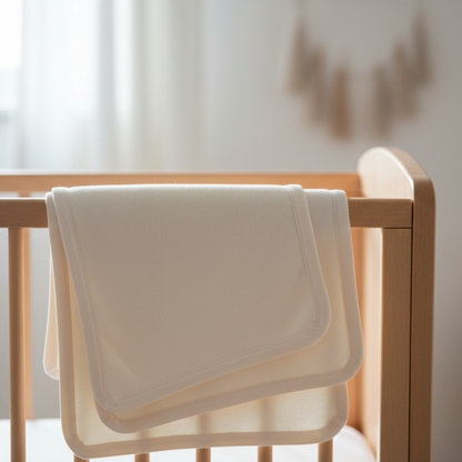Merinowolle Babydecke auf Holzwiege
