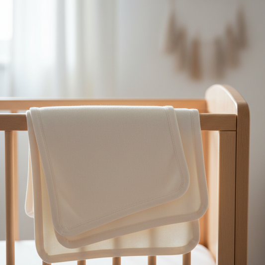 Merinowolle Babydecke auf Holzwiege