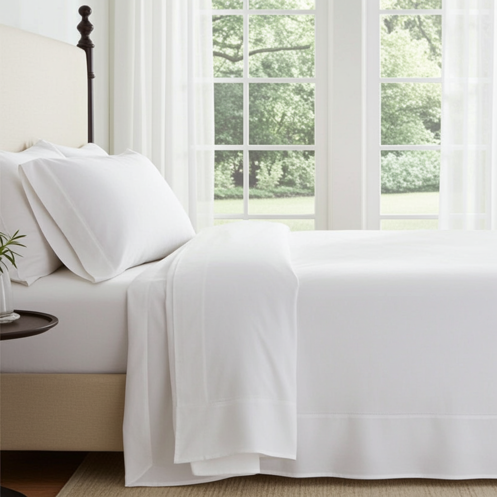 Percale bedsheets - White with hemstitch